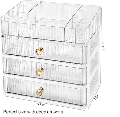 Simbuy Clear Makeup Organizer with 3 Drawers, Bathroom Organizer and Storage, Ideal for Desk and Dresser Vanity Countertop, Great for Cosmetics, Skincare, Perfume,Toiletry : Beauty & Personal Care