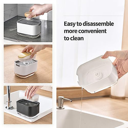 Dish Soap Dispenser for Kitchen Sink with Sponge Included, RUFCRIL 10oz/300ml Soap Pump Dispenser and Sponge Holder, Black - color: Black-10 Oz