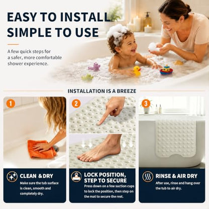Yimobra Non Slip Bathtub Mat 40 x 16 Inch, Extra Long Shower Mat with Drain Holes, Machine Washable Baby Bath Mats, Strong Suction Cups for Bathroom Floor, Beige - color: Beige