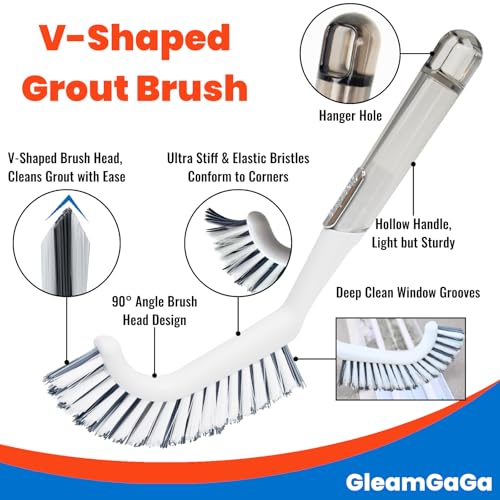3 Pack Shower Brush for Cleaning, Heavy-Duty Scrub Brush Set for Bathroom | 3 Specialized Brushes, Stiff Bristles, Curved Brush, V-Shaped Grout Brush, Bathroom Deep Cleaning