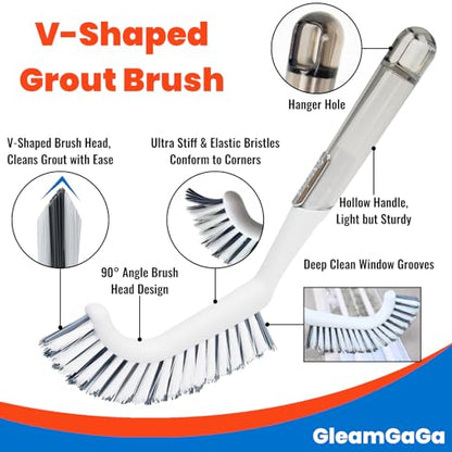 3 Pack Shower Brush for Cleaning, Heavy-Duty Scrub Brush Set for Bathroom | 3 Specialized Brushes, Stiff Bristles, Curved Brush, V-Shaped Grout Brush, Bathroom Deep Cleaning