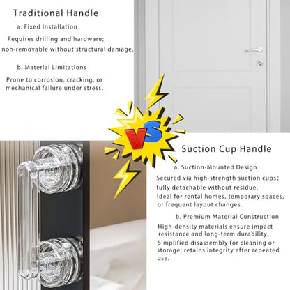 Transparent Non-Piercing Suction Grab Bar Heavy-Duty Waterproof Safety Handle for Bathroom, Shower Doors, Windows & Kitchen, Removable Handrails (2)