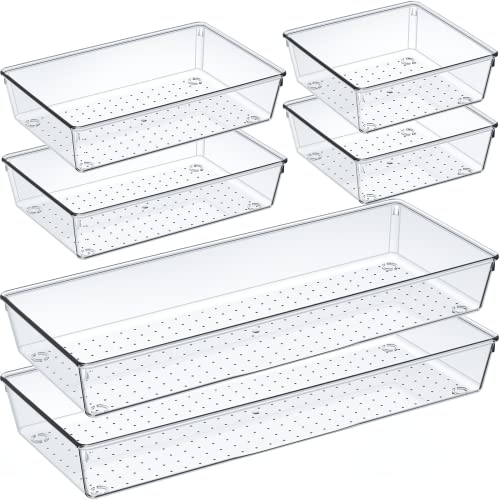 6 Pcs Large Size Clear Drawer Organizer Set, Acrylic Non Slip Non Cracking Kitchen Drawer Storage Tray Divider, Multifunctional Storage for Cosmetics, Bathroom, Tools, Kitchen and Office - size: 6 PACK