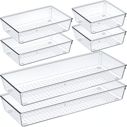 6 Pcs Large Size Clear Drawer Organizer Set, Acrylic Non Slip Non Cracking Kitchen Drawer Storage Tray Divider, Multifunctional Storage for Cosmetics, Bathroom, Tools, Kitchen and Office - size: 6 PACK