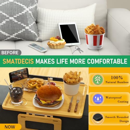 Smatdecis Couch Arm Tray Table Sofa Arm Clip Table, Armrest Tray Table Suitable for Home Drinks/Fast Food/Fruit Etc, Large Size Multi-Function Natural - color: Natural, size: 13" x 9.4"(Classic)