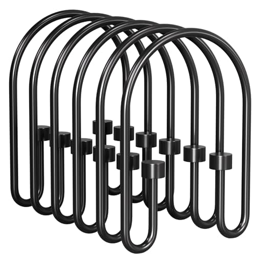 AmazerBath Shower Curtain Hooks, Black Shower Curtain Rings Rust Proof, Metal Shower Curtain Hooks Rings, Double Shower Hooks for Shower Curtain, Shower Rings for Show Curtain Liner and Rod, 12Pcs - color: Matte Black, style: Minimalist