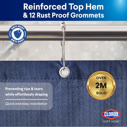 Clorox 2-in-1 Bathroom Shower Curtain Liner, Durable Fabric, Weighted Magnets for Bath Water Control, Washable Premium Quality, Modern - 72" x 72" Blue - color: Blue - Standard