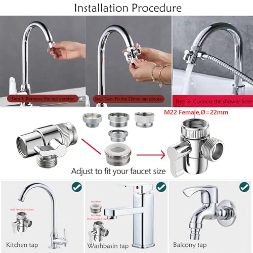 Bidet Stainless Steel Hand Shower, Kitchen Bathroom Pet Bathing Shower Head with 59in Hose and G1/2, 55/64", 15/16" Faucet Adapters, Hair Washing, Dog Shower and More