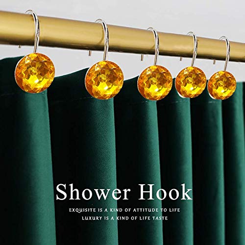 12 Pcs Bling Rhinestones Shower Curtain Hooks Bathroom Rolling Hooks - color: Gold Yellow