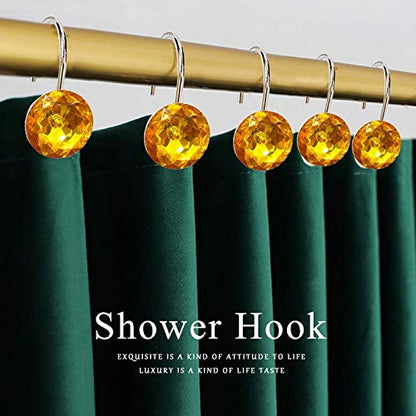 12 Pcs Bling Rhinestones Shower Curtain Hooks Bathroom Rolling Hooks - color: Gold Yellow