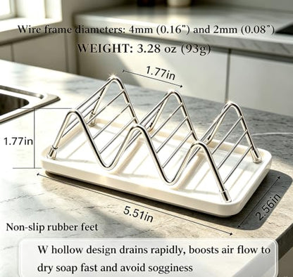 Heavy Weight 3.28oz Soap Dish with Removable Ceramic Drain Tray, 304 Stainless Steel Rustproof Self Draining Holder, Ideal for Regular Bar Soap, Bathroom Kitchen Sink (Cool White) - color: Cool White
