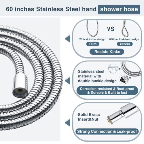 BRIGHT SHOWERS High Pressure Dual Shower Head Combo, Handheld Showerhead Rainfall Shower Head Set with Black Face, 60 Inch Long Stainless Steel Shower Hose, Chrome - color: Chrome, size: 1.8 Gallon Per Minute