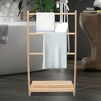 3 Tier Bamboo Towel Rack, Free-Standing Beach Towel Holder, Bath Towel Storage Organizer Shelf for Living Room or Bedroom