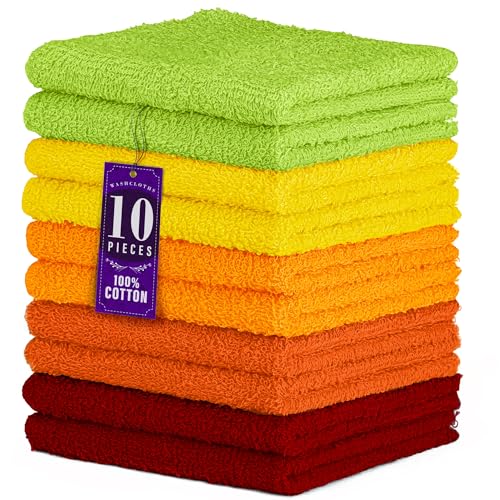 100% Cotton Washcloths 12x12 in, Assorted Set 2 (10 Pack) - color: Harvest Glow, size: 10 Pack