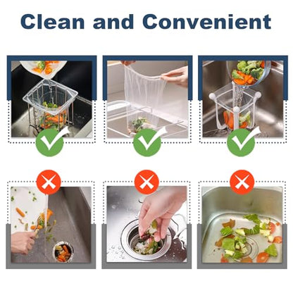 WYIRONG 200 PCS Large Kitchen Disposable Mesh Sink Strainer Bag for Meshmate Waste Rack, Sink Strainer Elastic Anti-Clogging Sink Drain Strainer Collecting Kitchen Food Waste Garbage - size: Large