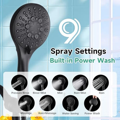 BRIGHT SHOWERS High Pressure Shower Head with Handheld, 9 Spray Settings Showerhead Built in Power Wash to Clean Tub and Pets, Extra Long 69" Hose, Adjustable Bracket, Oil-Rubbed Bronze - color: Oil Rubbed Bronze, style: 2.5 GPM | 9 Modes