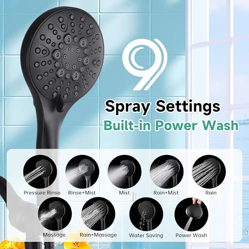 BRIGHT SHOWERS High Pressure Shower Head with Handheld, 9 Spray Settings Showerhead Built in Power Wash to Clean Tub and Pets, Extra Long 69" Hose, Adjustable Bracket, Oil-Rubbed Bronze - color: Oil Rubbed Bronze, style: 1.8 GPM | 9 Modes