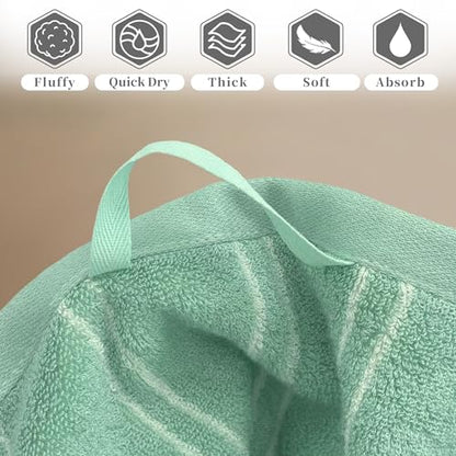 VOOVA & MOVAS Hand Towels for Bathroom Bamboo Set of 2,68% Viscose(Made from Bamboo) 32% Cotton,32x16 Inches,Soft Quick Dry Fluffy Thick Premium Towels for Bathroom Travel,Green - color: Green Striped