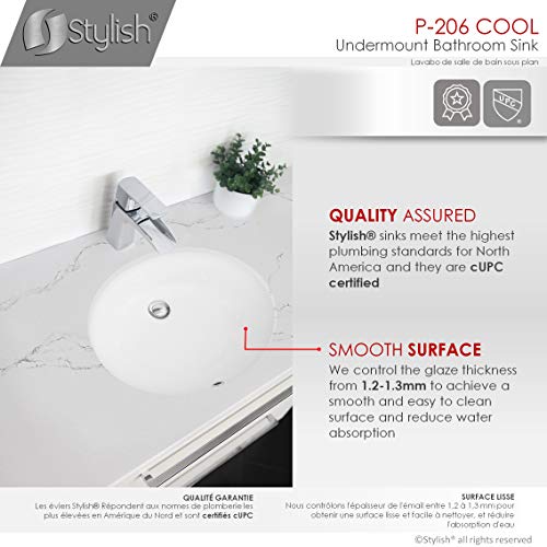 Stylish Oval Bathroom Sink 19 1/2 x 16 Inch Ceramic Porcelain Undermount Bathroom Sinks Enamel Glaze Finish Smooth and Stain Resistant Surface with Chrome and Matte Black Overflows, Pack of 2, P-206-2 - style: 19.5 Inches Oval