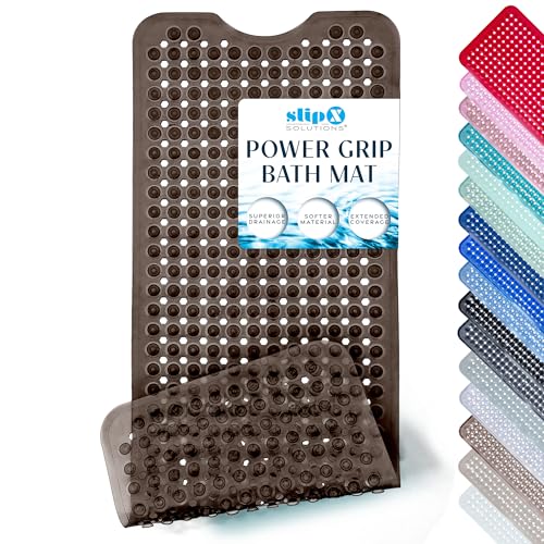 SlipX Solutions 39"x16" Power Grip Non Slip Bathtub Shower Mat, Bronze | Stronger Wet Surface Protection, Soft Under Foot, 265+ Suction Cups, Large Drainage Holes - color: Clear Bronze