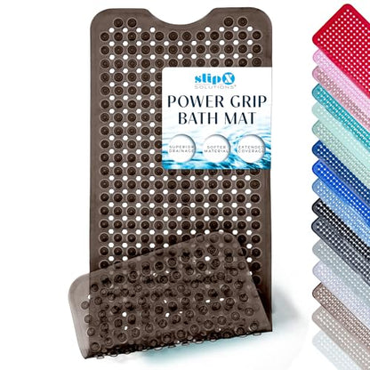 SlipX Solutions 39"x16" Power Grip Non Slip Bathtub Shower Mat, Bronze | Stronger Wet Surface Protection, Soft Under Foot, 265+ Suction Cups, Large Drainage Holes - color: Clear Bronze