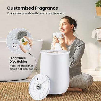 Tangkula Towel Warmer Bucket, 23L Large Luxury Bucket-Style Towel Warmer w/Fragrant Disc Holder, ETL Certified Bath Heater w/3-Level Heating, 20/40/60/90 Min Timer & Auto Shut Off (handle, 23L, White) - color: White