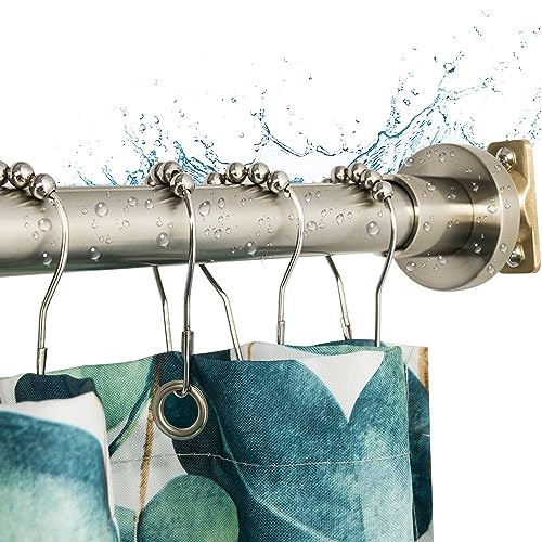 Heavy Duty Shower Rod, Adjustable Shower Curtain Rod, Expandable 47-84 Inch, Permanent Mount Shower Rod, Never Rust Stainless Steel For Window Curtain and Closet, Brushed Nickel - color: BRUSHED NICKEL