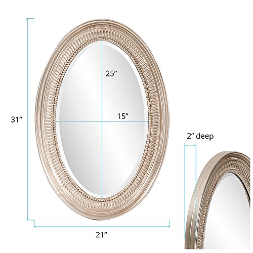 Howard Elliott Collection Ethan Oval Hanging Wall Or Vanity Mirror, Brushed Nickel, 21 x 31 Inch - color: Brushed Nickel