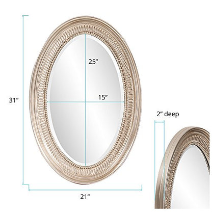 Howard Elliott Collection Ethan Oval Hanging Wall Or Vanity Mirror, Brushed Nickel, 21 x 31 Inch - color: Brushed Nickel