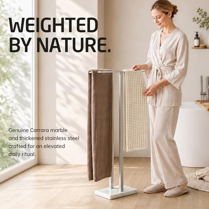 KES 43'' H Standing Towel Rack for Bathroom, Weighted Marble Base | Fits Large Bath Sheet, Freestanding Floor, 2-Tier, Outdoor, Extra High, Thick 18/8 Stainless Steel Brushed Finish, BTH232-2