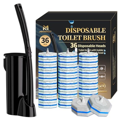 Disposable Toilet Bowl Brush with 36 Count Refills, Toilet Cleaning Stick,Toilet Bowl Cleaner Holder and Set, Toilet Cleaning System Starter Kit - style: Toilet brush+36 refills