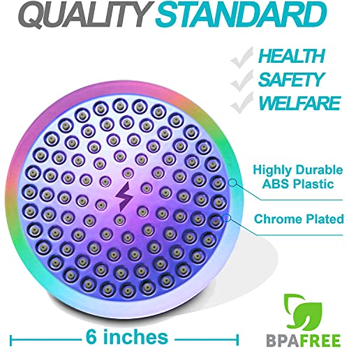 SparkPod Rain Shower Head, 6 Inch Round, Radiant Rainbow Finish | High Pressure Shower Heads, 90 Nozzles, Adjustable Showerhead, No Tools Needed, Universal Connection - color: Radiant Rainbow, style: 6 Inch Round