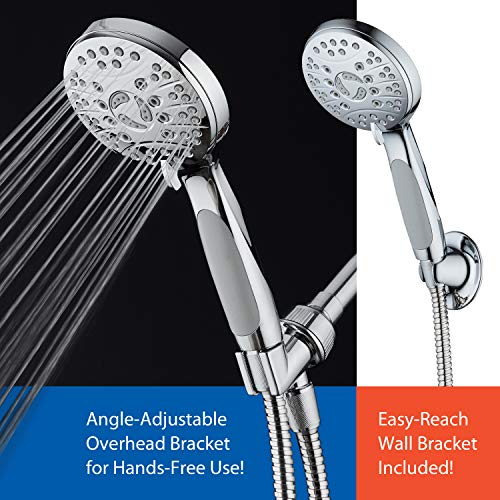 High Pressure 6-setting Luxury Handheld Shower Head – Extra Long 6 Foot Stainless Steel Hose – Anti Clog Jets – Anti Slip Grip – Top US Brand – Includes Extra Wall Bracket – Chrome Finish - color: Chrome, style: 2.5 Gallons Per Minute