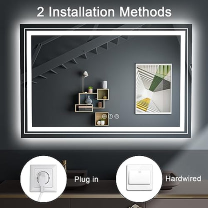 Snowdool 48 x 30 in LED Bathroom Mirror, Front and Backlit, Anti-Fog | Front and Backlit, Stepless Dimming, Anti-Fog, Memory Function