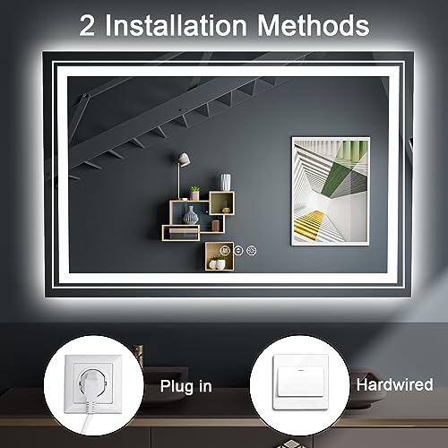 Snowdool 77 x 36 in LED Bathroom Mirror, Front and Backlit, Anti-Fog | Front and Backlit, Stepless Dimming, Anti-Fog, Memory Function - size: 77"L x 36"W