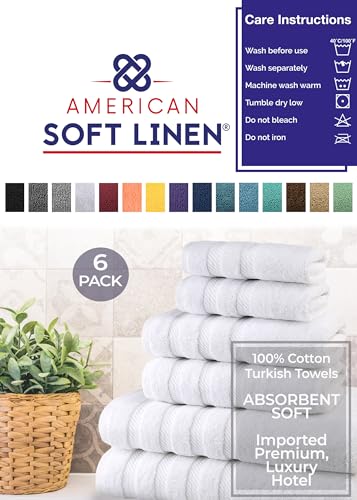 American Soft Linen 100% Carde Cotton 6 Piece Towel Set, 590 GSM Heavy Weight Soft Absorbent Turkish Towels for Bathroom, Snow White - color: Snow White