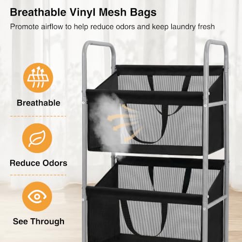 STO STO 4-Tier Vertical Rolling Laundry Hamper, Removable Bags, Black Mesh | 160L Capacity, Space-Saving Vertical Design, Rust-Resistant Steel Frame, Lockable Wheels, Ideal for Apartments & Small Spaces - color: Black Mesh, size: 4-Tier
