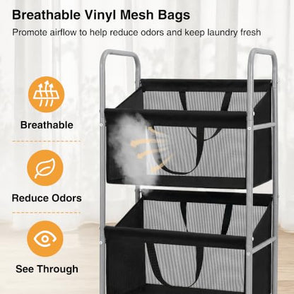 STO STO 4-Tier Vertical Rolling Laundry Hamper, Removable Bags, Black Mesh | 160L Capacity, Space-Saving Vertical Design, Rust-Resistant Steel Frame, Lockable Wheels, Ideal for Apartments & Small Spaces - color: Black Mesh, size: 4-Tier