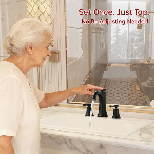 SUMERAIN Matte Black 8" Widespread Bathroom Sink Faucet 3 Hole 2 Handle | Transitional Style, Temperature Memory, Dual Spray Modes, Solid Brass - color: Matte Black