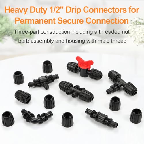 25 Pieces 1/2 Inch Drip Irrigation Fittings Kit, 1/2'' Drip Line Barbed Fittings for 1/2 Inch Irrigation Tubing (1/2" ID x 0.650" OD) Anti-Leak Lock Nut Connectors for Garden Drip System - size: 1/2" Fittings Kit 25 Pcs