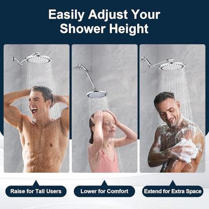 BRIGHT SHOWERS Brass Shower Head Extension Arm for Rain and Handheld Shower Head, 10 Inch Universal Shower Arm Extender, Height & Angle Adjustable, Chrome - color: Chrome, style: 10 Inch