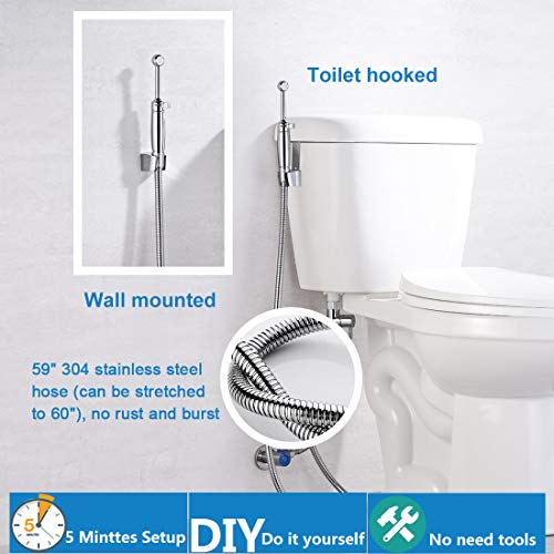 SonTiy Handheld Bidet Sprayer for Toilet, All Metal Cloth Diaper Toilet Sprayer Bidet Attachment with Backflow Preventer, Adjustable Water Jet Spray, 7.2" Brass Hand Held Bidet Wand, Chrome