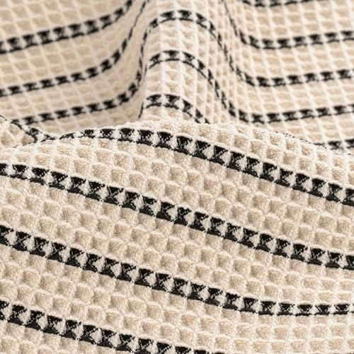 POLYTE 430 GSM Poly Blend Microfiber Quick Dry Waffle Bath Towel, 30x60 in | 4 Pack, Oversize, Lint Free, Body Towel - color: Light Beige/Black