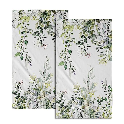 Giwawa Green Eucalyptus Hand Towels Set of 2 Sage Leaves Soft Absorbent Small Bath Towel Kitchen Dish Guest Towel for Bathroom Hotel Gym Spa - color: Eucalyptus Leaf