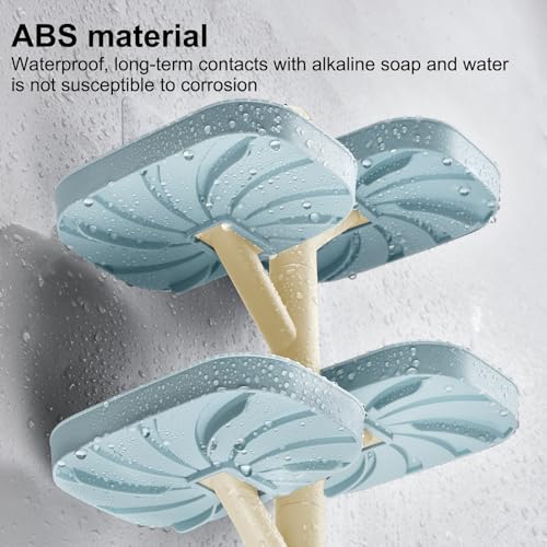 Soap Holder Four Layer Wall Mounted NO-Drilling Rotatable Self-draining Removable Soap Dish for Shower Bathroom Tray,Self Draining Sponge Holder,Razor Holder (Blue/Ecru) - color: Blue/Ecru