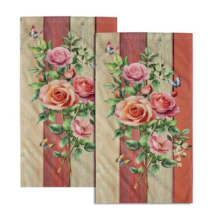 Giwawa Retro Rose Hand Towel Set Abstract Mid Century Kitchen Towel for Home - color: Retro Rose Red, size: 28.3" x 14.4"(Pack of 2)