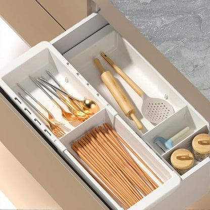 Deep Drawer Organizer, Expandable Storage Trays with Adjustable Dividers, 18.11” White Plastic Storage Tray for Office Supplies, Kitchen,Bathroom,Junk & Tool Drawers, Makeup - 2 Pack