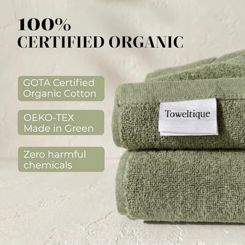 12 Pack Organic Cotton Washcloths, 700 GSM, 13x13in – Sage Green | Plush face towels set, soft, absorbent, quick-drying wash cloths for showering, GOTS & Oeko-TEX, baby face cloths, 13x13 in - color: Sage Green