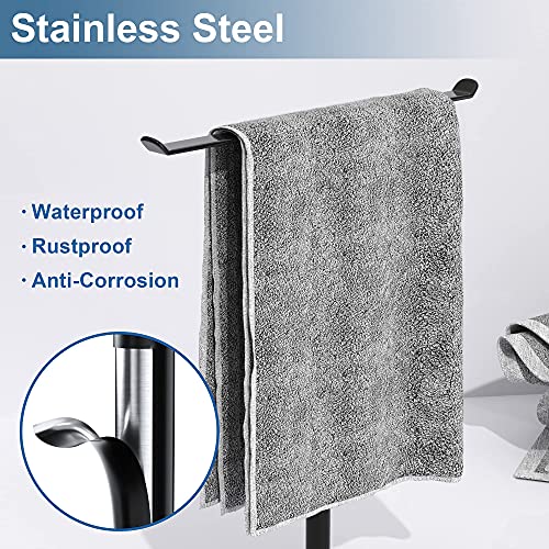 Black T-Shaped Hand Towel Holder Stand for Countertops, Stainless Steel | Countertop rack for bathrooms and kitchens; waterproof finish organizes hand towels, headbands and other lightweight items. - color: Black