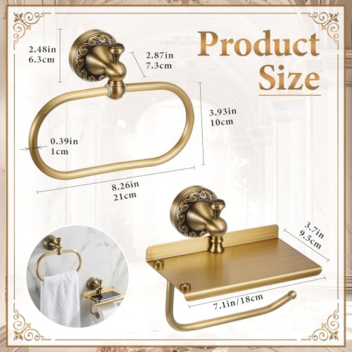 2 Pcs Antique Brass Toilet Paper Holder Towel Ring Set, Vintage Bathroom Hardware, Wall Mounted Toilet Tissue Holder Hand Towel Ring, Rustproof Brass Bathroom Accessories(with Phone Shelf) - style: with Phone Shelf